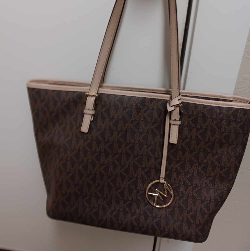 Michael Kors Brown/Tan Zip Tote Bag